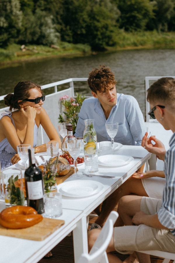 Friends around a table outdoors